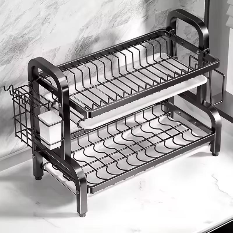 Rack 3-Tier Compact Kitchen Dish Rack Drainboard Set Large Rust-Proof Dish Drainer With Utensil Holder Kitchen Racks Dish Drying