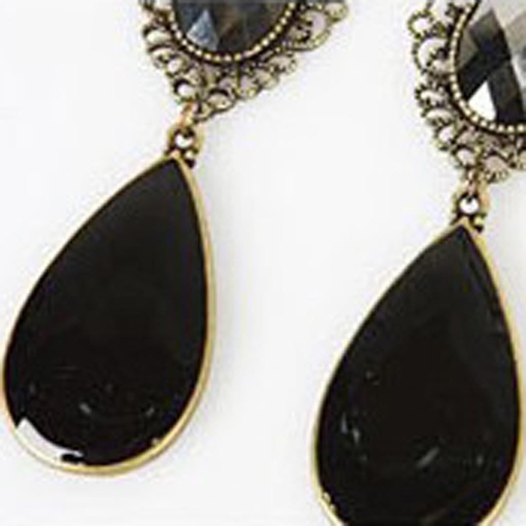 Women Fashion Bohemian Retro Water Drop Cut Out Flower Gemstone Earrings