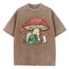 Cute Frog Kinting Mushroom Prints Women Washed T-Shirt Casual Cotton T Shirts Soft Loose Clothes Vintage Summer Short Sleeves