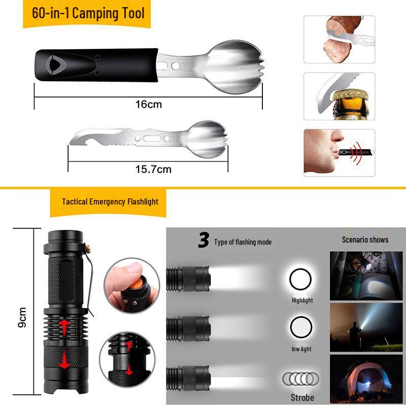 60-in-1 Outdoor Survival Gear Set: Multi-functional Wilderness SOS Emergency Camping Toolbox