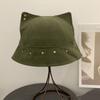 New Outdoor Cute Cat Ear Rivet Fisherman Hat Fashion Vintage Women Sunshade Bucket Hats Ruffian Handsome Versatile Panama Cap
