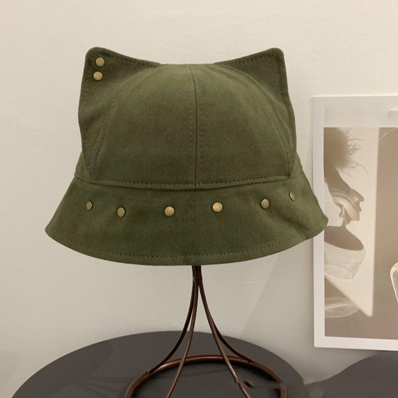 New Outdoor Cute Cat Ear Rivet Fisherman Hat Fashion Vintage Women Sunshade Bucket Hats Ruffian Handsome Versatile Panama Cap