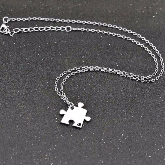 4Pcs Interlocking Jigsaw Puzzle Pendant Chain Necklace Family Best Friends Gift