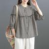 New Style Women's Linen Blend Shirt, Loose Fit, Oversized Casual Tunic Top with Stand Collar
