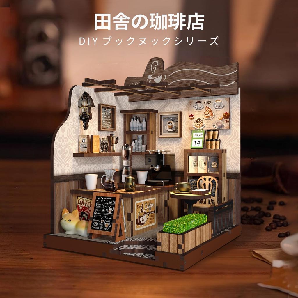 CRESYMME Dollhouse Miniature Kit, Wooden 3D Puzzle, DIY, Handmade, for Adults (Country Coffee Shop)