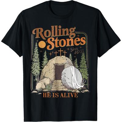 Der Stein wurde weggerollt Er ist lebendig Retro Christliches Oster-T-Shirt