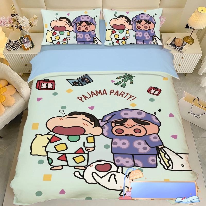 Boy Girl Crayon Shin-chan Bedding Set Pillowcase 2/3/pcs Shin-chan Duvet Cover Adult Children Gift Single Double Large Size