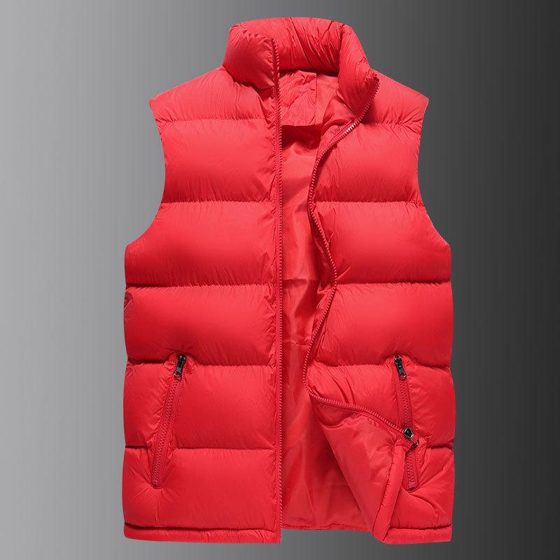 Winter Warm Thick Teen Solid Stand Collar Black Casual Zip Straight Hem Padded Vest
