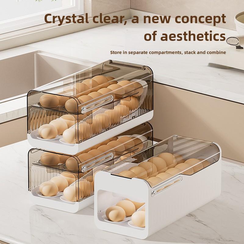Automatic Rolling Egg Rack Holder Storage Box Refrigerator Egg Organizer Dispenser