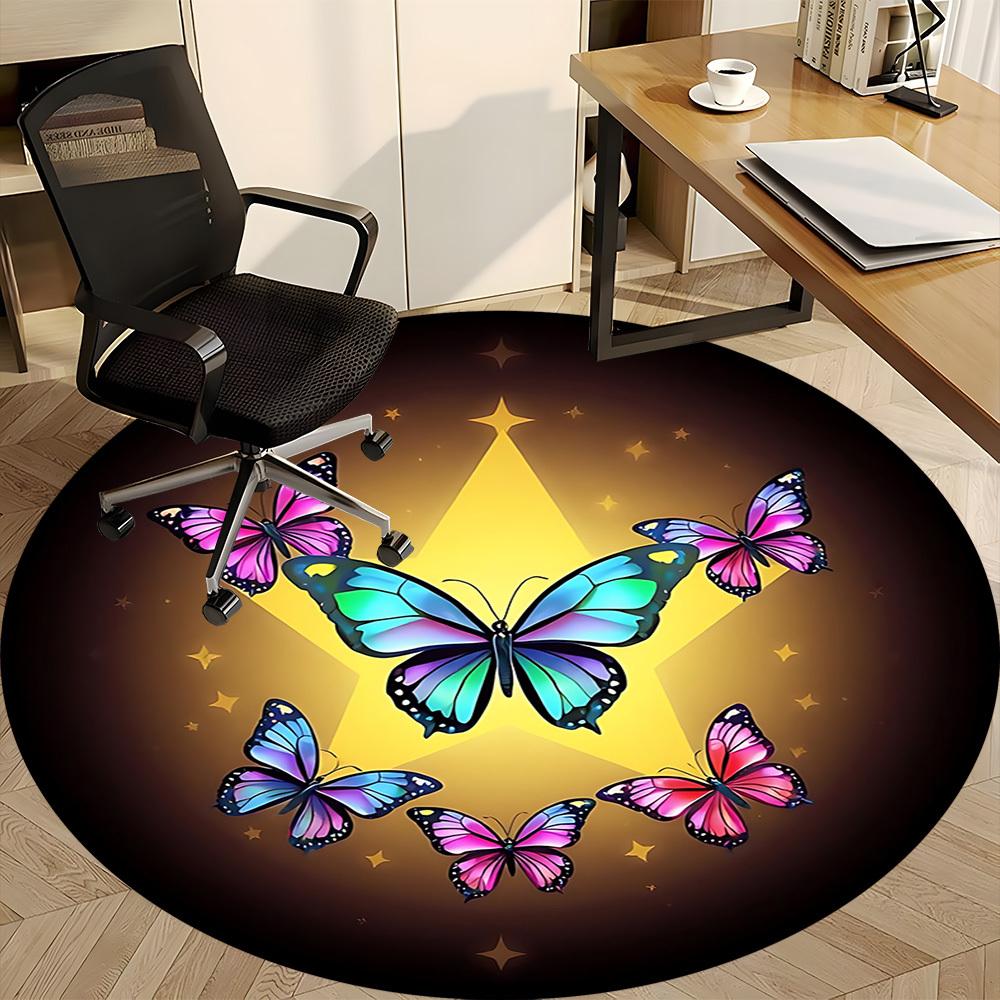 1pc Butterflies Star Office Round Rug, Non-slip, Soft and Durable Office Rug for Interior Decoration, Perfect for Office, Beautiful Decoration yy26032