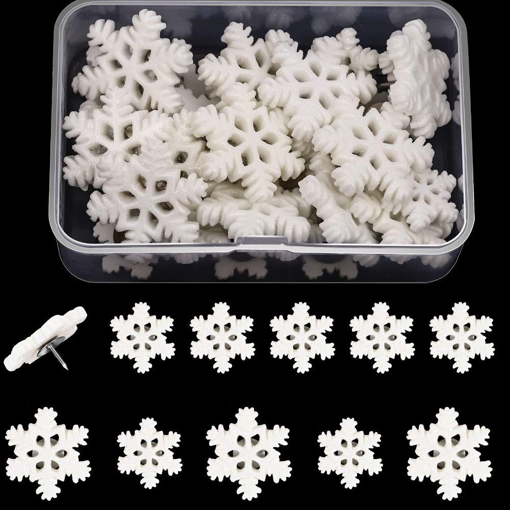

30 шт. белые канцелярские кнопки в виде снежинок, металлические декоративные гвозди из пробковой доски, миниатюры офисных досок из хвойных пород дерева