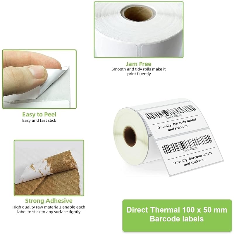 

True-Ally 100x50 Direct Thermal (DT) Barcode Label Sticker - 4 x 2 inches - 100mm x 50mm - 1000 Labels Per Roll - White 1 Roll Per Pack(1000 Labels) белый