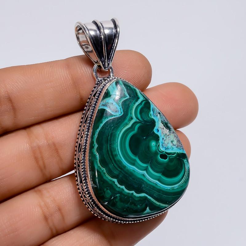 

Amazing Top Grade Qualite 100% Natural Malachite Chrysocolla Pear Shape Vintage Handmade Jewelry 925 Steling Silver Pendant 2.2 WSJ-4831 2.2