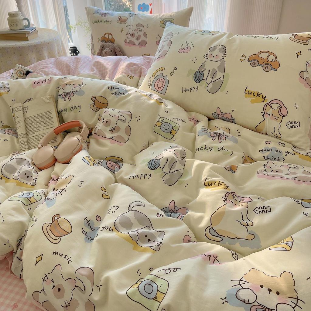 Early Spring 2026 Cute Cartoon Pure Cotton 3-Piece Bedding Set - Skin-Friendly and Age-Reducing