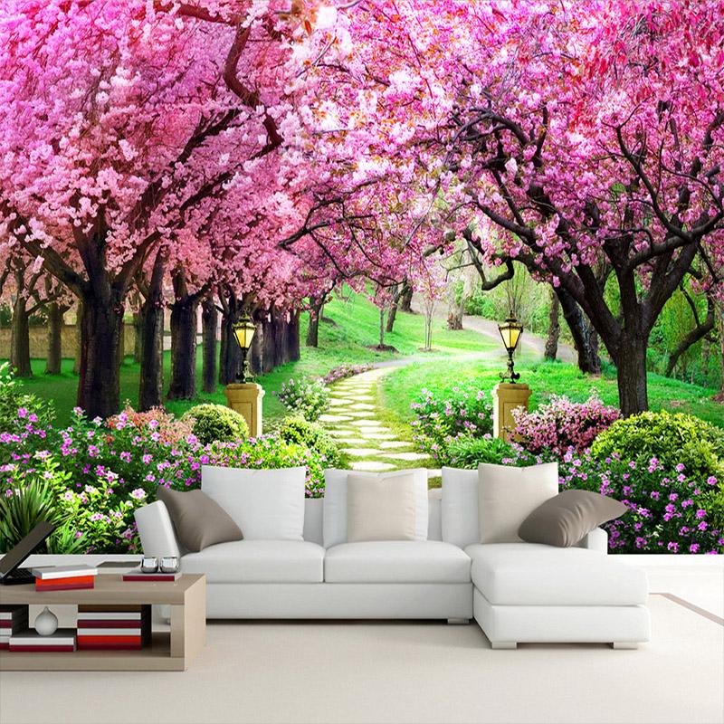 

Customized Size 3D Wallpaper Cherry Tree Garden Path Landscape Backdrop Wall Mural Living Room Bedroom Floral Mural 200 cm(W) x 140 cm(H)
