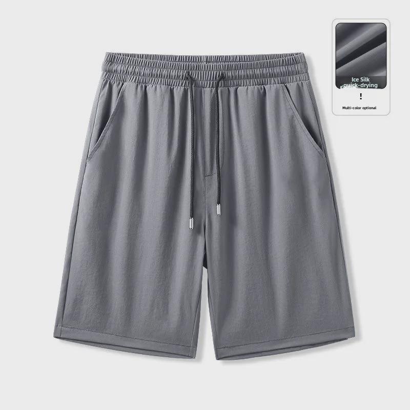 

Мужские летние черные шелковые свободные спортивные шорты Five-Point XL темно-серого