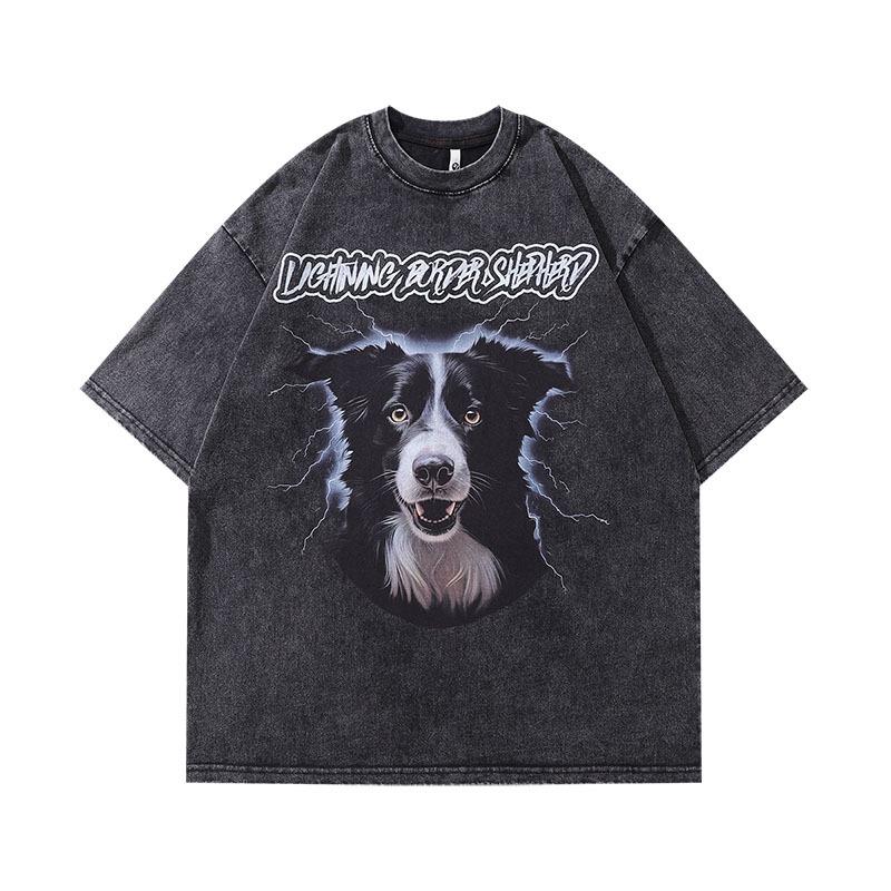 American Hip Hop Cartoon Print Half-Sleeve T-Shirt Men'S Vintage Hip-Hop Loose Short-Sleeved Tee