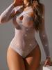 Fashion Shiny Rhinestone Bodysuit Women Sexy Lingerie Fishnet Dress Secret Lace Underwear Hot Sexy Set Erotic Shiny Bikinis
