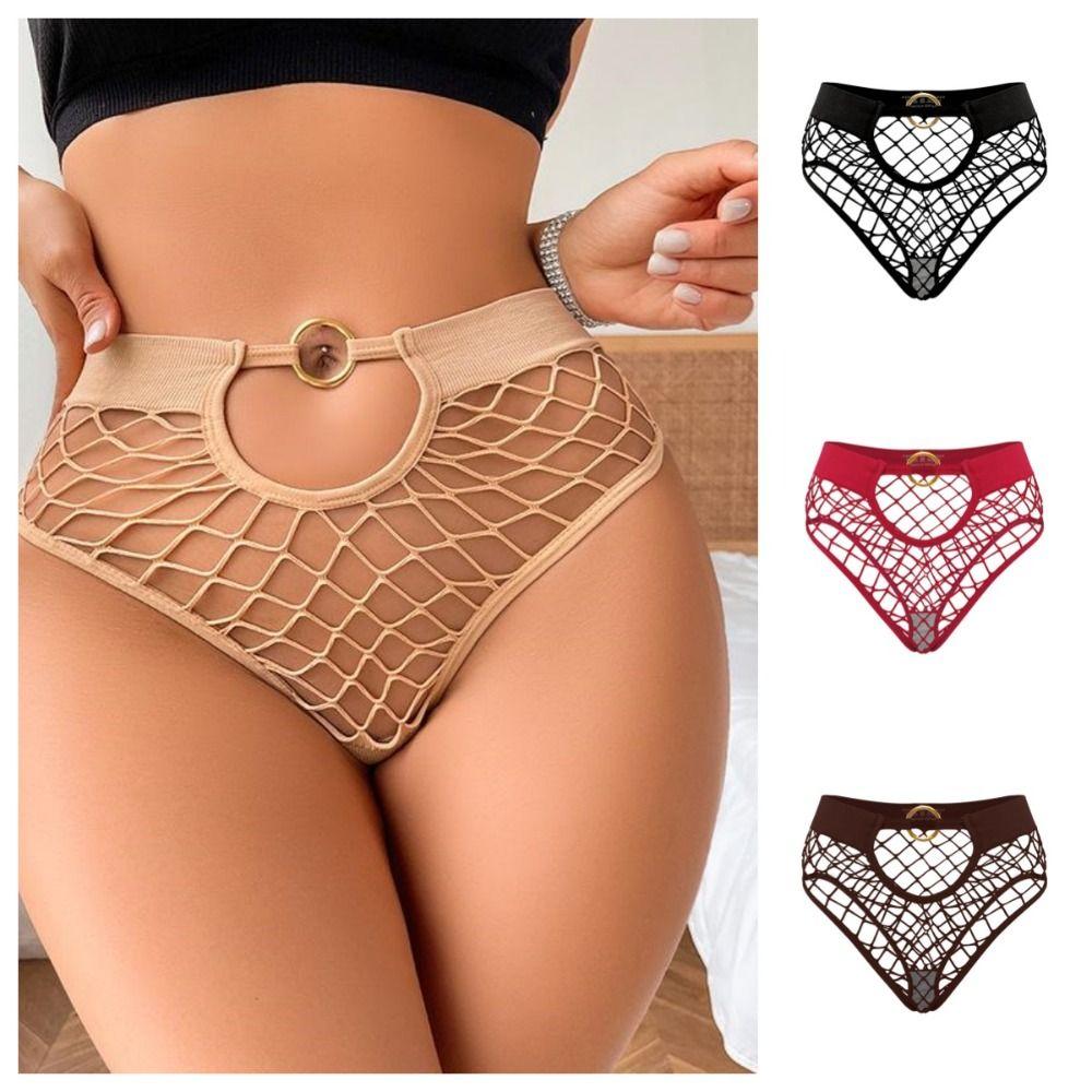 3Pcs Soild Color Fishing Net Briefs Middle Waist Women Underpants Elastic Female Lingeries Female