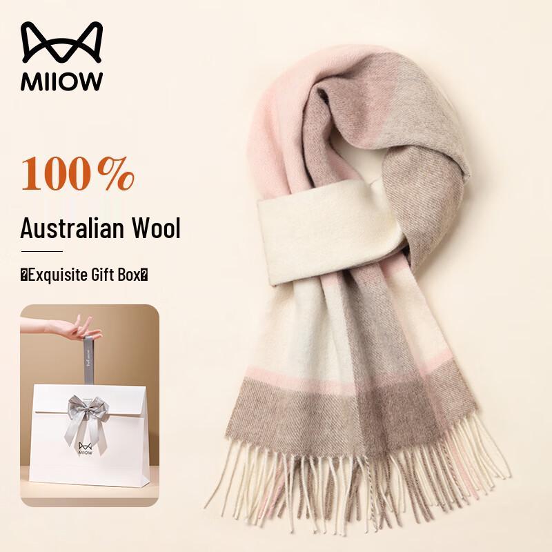 Mao Ren Women's 100% Wool Plaid Scarf