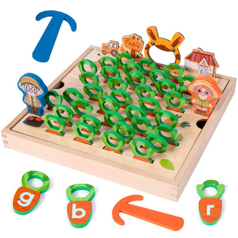 Children Pulling Carrot Language Learning Toys Montessori Game Wooden Box Farm Harvest Radishes Alphabet Early Educational Toys
