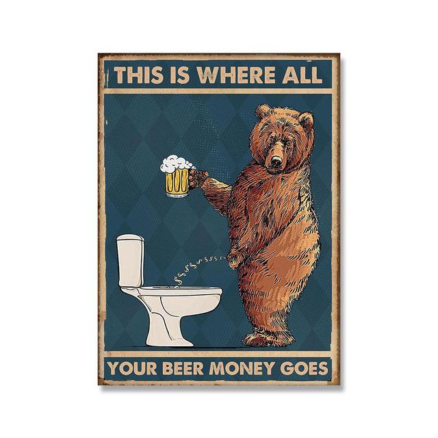 

Лягушка, медведь, туалетная бумага, забавные животные, настенная живопись на холсте, ретро постеры и принты, настенные панно для декора ванной комнаты, туалета 21x30cm No Framed