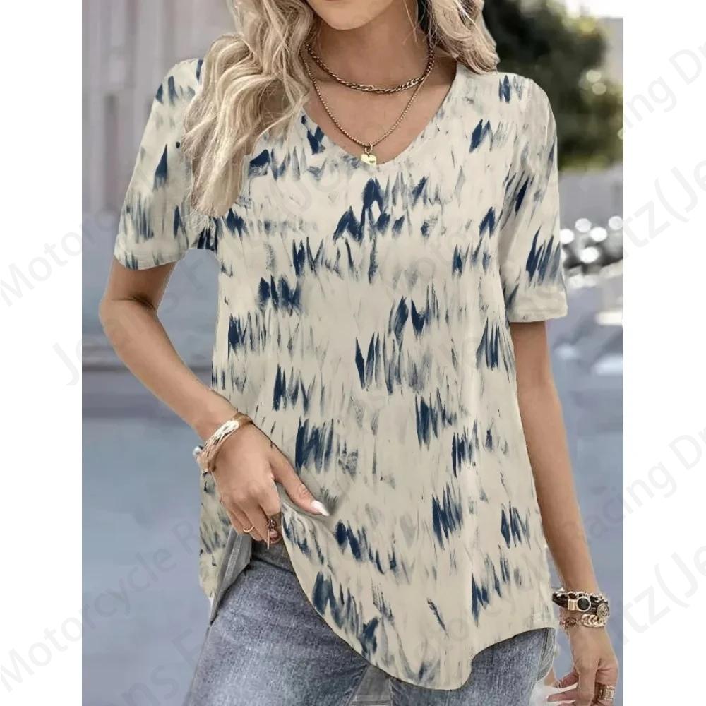 

Летняя женская футболка с геометрическим принтом, 3D-принт, женская модная футболка, футболка большого размера с V-образным вырезом, полосатые топы, женская одежда 6XL