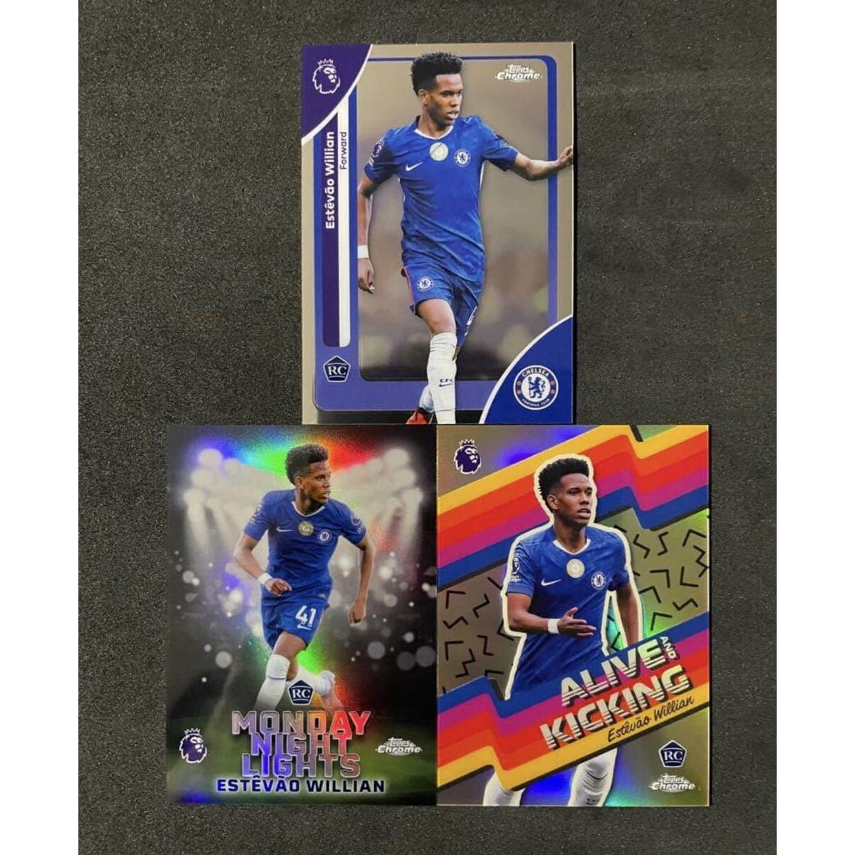 Used 2025/26 Topps Chrome Premier Chelsea RC Esteban Brazil National Team 3 Piece Set