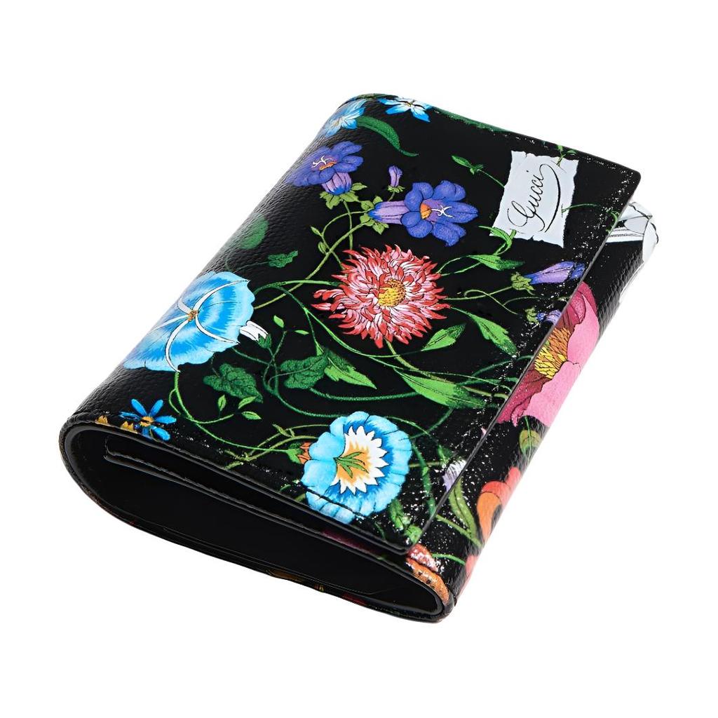 Gucci Flora Floral Pattern Snap Closure Coated Canvas Card Case Small Women accessories Black Multicolor 875907-FAF8S-1055