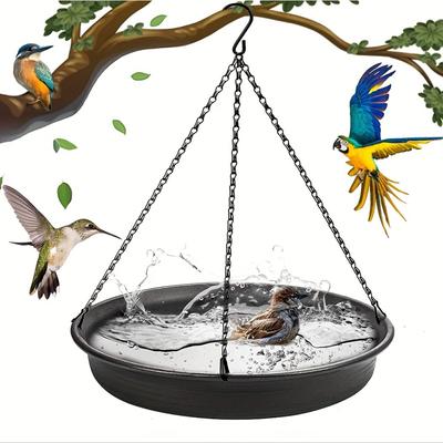 Outdoor Hanging Birdbath, 7 Inches(about 18cm) In Diameter Birdbath Tray, Made of PP Material with Rustproof Black Chain, for Garden Patio Decoration