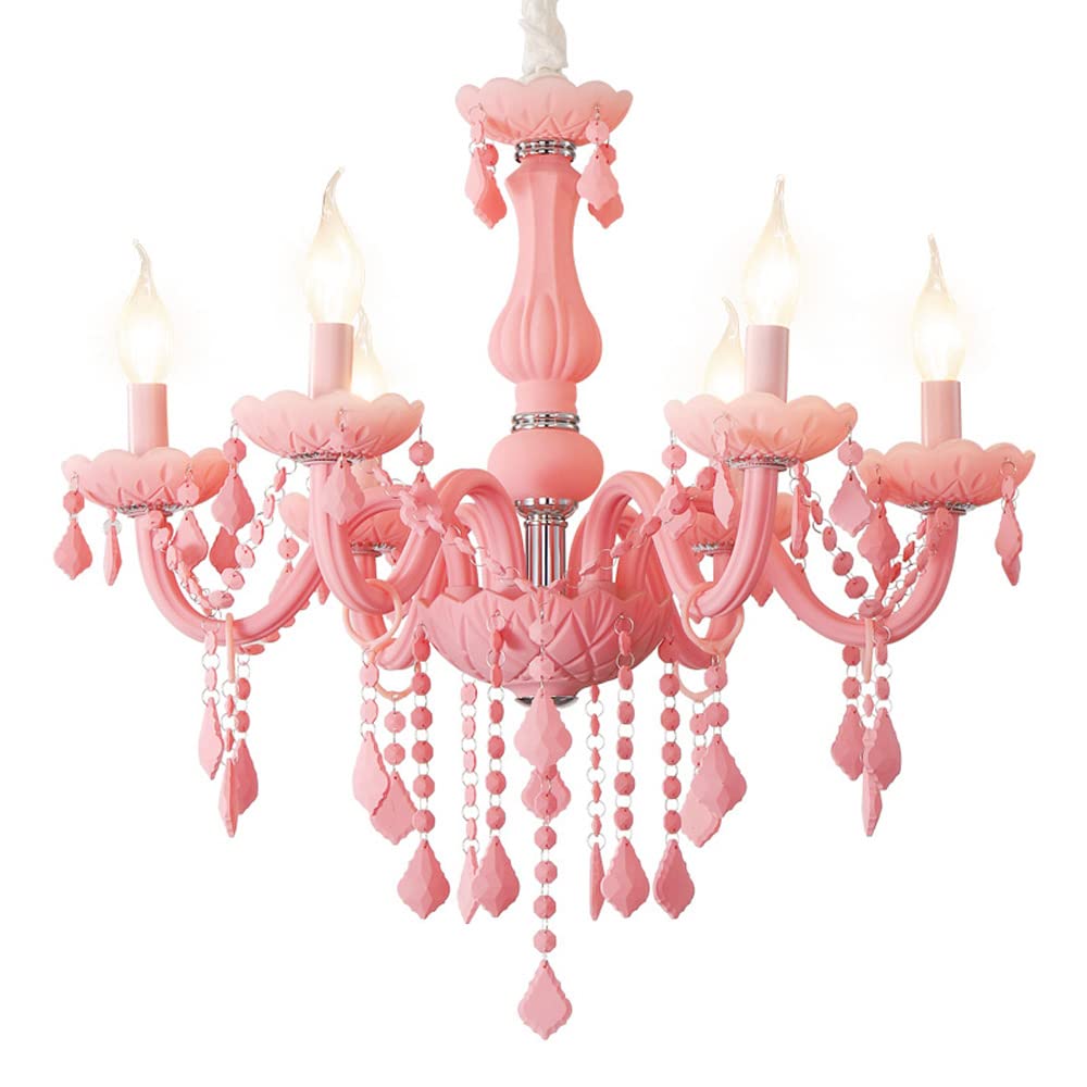 

hofphd Pink Chandelier, E12 Base, 6 Lights, LED Compatible, Stylish Macaron European-Style Chandelier for Living Room and Dining Room (Pink, 6 Lights)