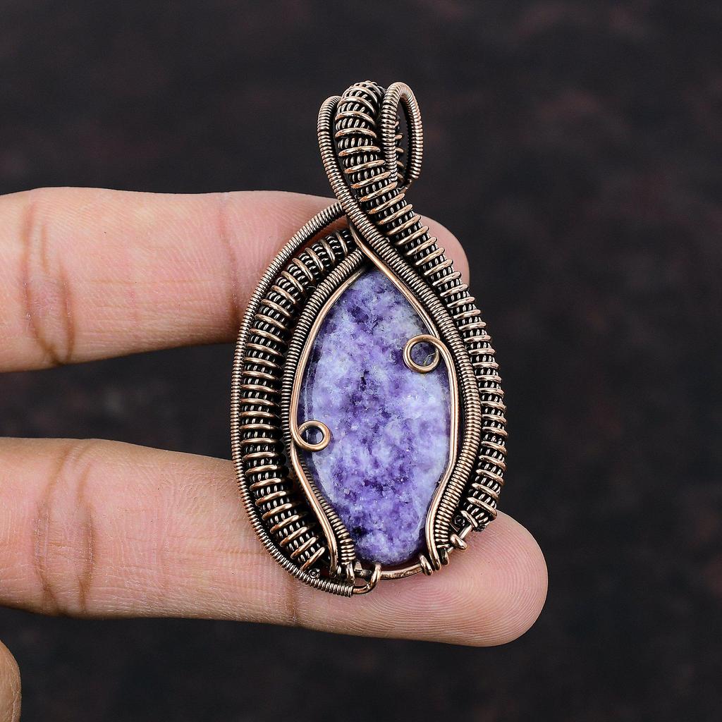 Lepidolite Pendant Copper Wire Wrapped Gemstone Pendant Lepidolite Jewelry Handmade Pendant Copper Jewelry Pendant For Mom Engagement Gifts