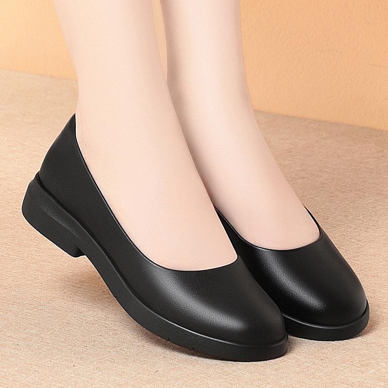 Soft-soled work shoes women's black single shoes one-word buckle strap flat-soled round head work women's leather shoes women's shoes