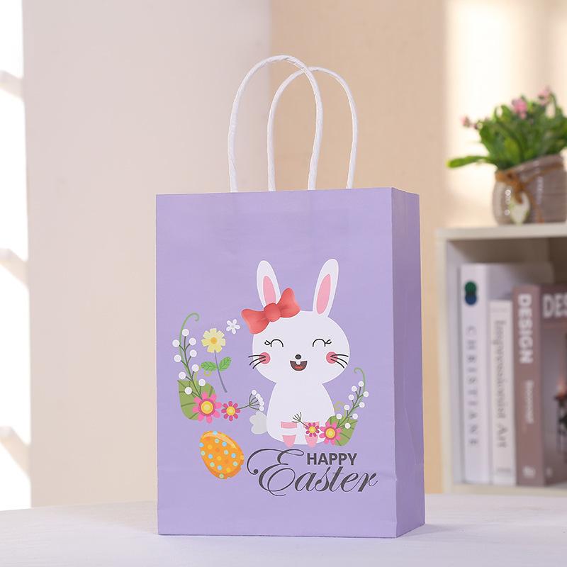 30pcs Easter Bunny Design Gift Bags with Happy Easter Print Paper Bags for Party Favors Small Gifts Candy Cake Packaging
