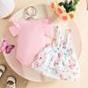 Baby Summer Outfit Set Girl Short Sleeve Bodysuit Romper Ladybug Print Dress with Bowknot Straps and Headband Infant Clothes
