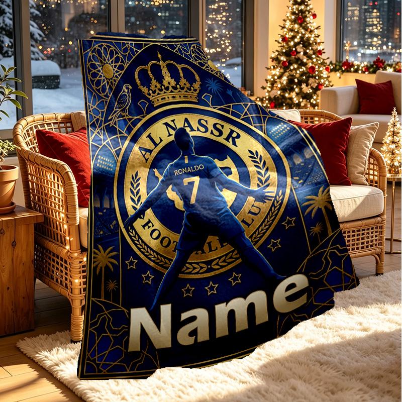 Custom Name Personalized Cristiano Ronaldo Print Blanket, Home Decor, Bedroom, Sofa, Camping, Couch, Gifts for Birthday Christmas