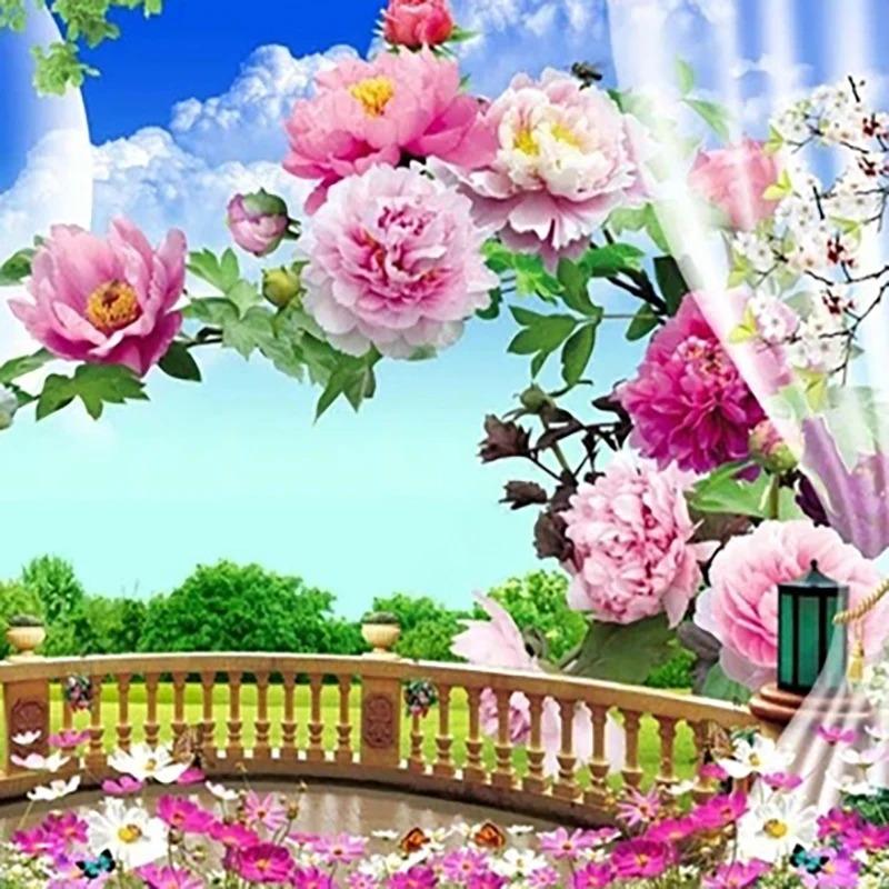 European Garden Mural Balcony Grass Rose Scenery Wall Painting Bedroom Living Room Home Decor 3d Wallpaper Fresco