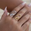 Stainless Steel Geometric Lines Opening Rings for Women Men Classic Glossy Hollow Waterproof Rings Banquet Jewelry Accessories