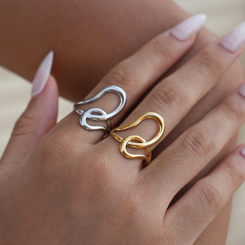 Stainless Steel Geometric Lines Opening Rings for Women Men Classic Glossy Hollow Waterproof Rings Banquet Jewelry Accessories