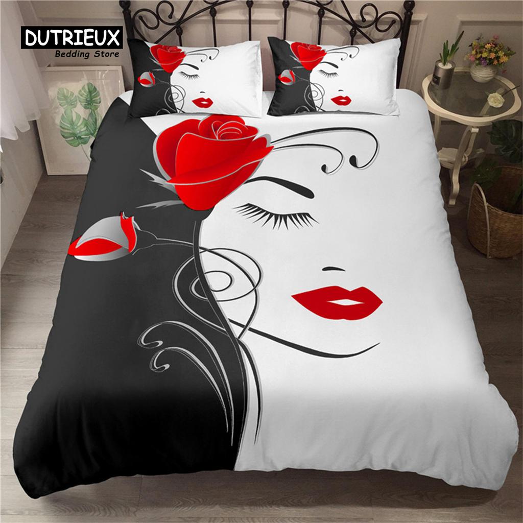 Golden Rose Floral Bedding Set Queen Romantic Style Fairy Girl Heart Duvet Cover Set Valentine'S Day Microfiber Comforter Cover