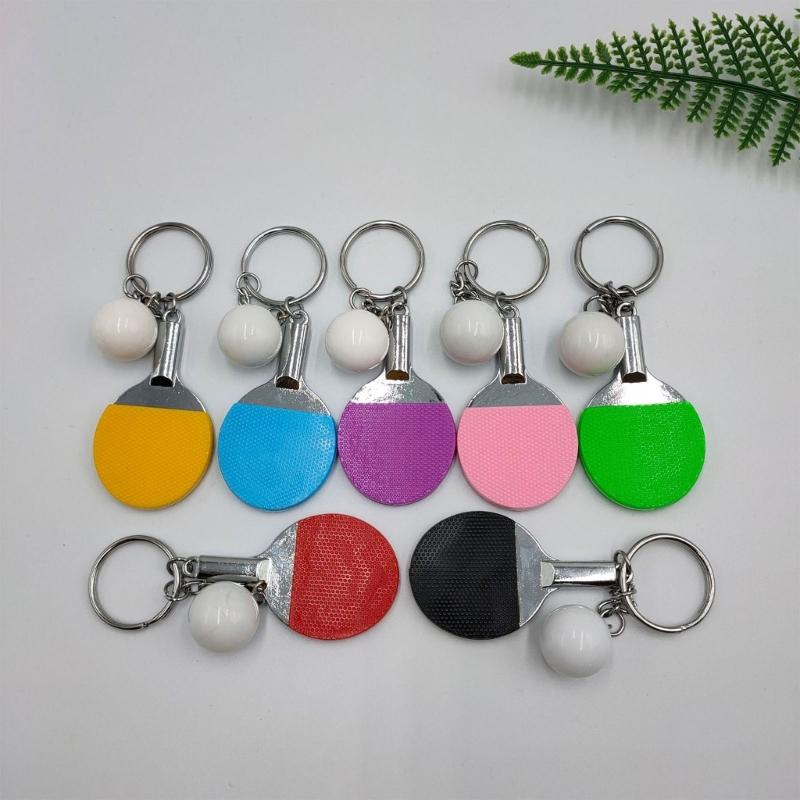 Playing Table Tennis Metal Key Rings Hanging Decorations for Key Backpacks Pingpong Keychain Keyrings Pingpong Key Chain