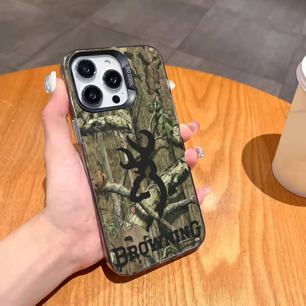 Cool B-BrowningS Huntings DEER Phone Case For iPhone 17,16,15,14,13,12,11 Plus,Pro Max,XS,Colored Silver Plated Inside Cover