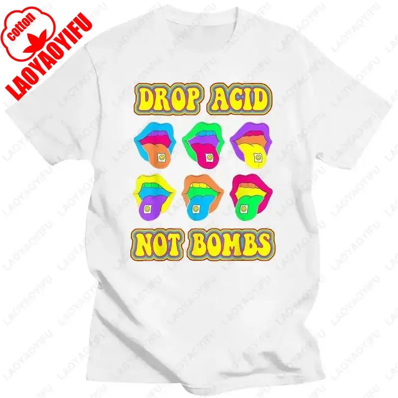 

Funny Clothes Drop Acid Not Bombs Trippy Tongue LSD T-Shirt Summer Vintage Fashion Unisex Graphic T - shirts Cartoon Cotton Tees 4XL