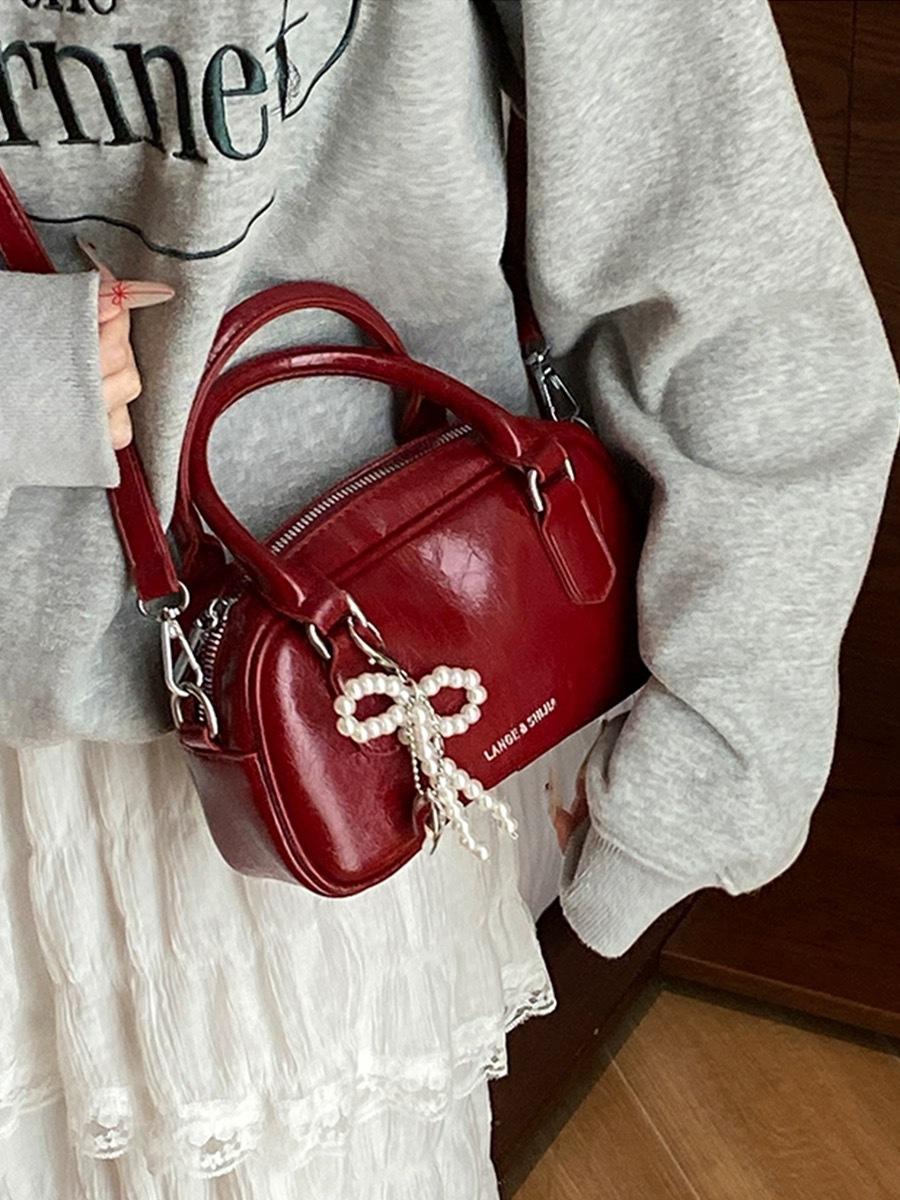

Hand carry red bag women s new niche bowling bag versatile messenger bag small square bag