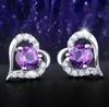Korean Silver Amethyst Heart Stud Earrings - Elegant and Stylish Jewelry