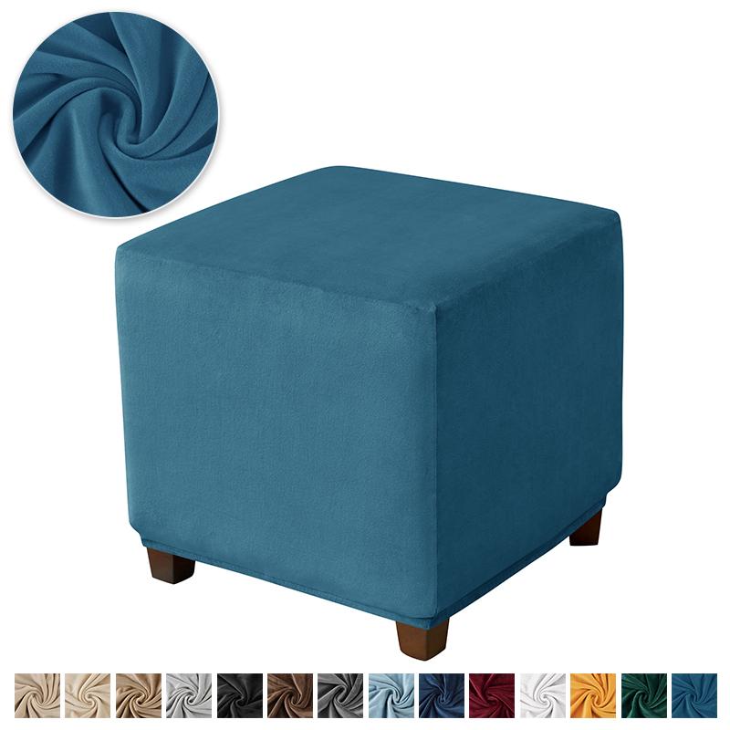 Stretch Ottoman Stool Cover Square Velvet Footstool Covers All-inclusive Elastic Durable Footrest Slipcover for Living Room Pouf