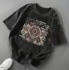 Bedrucktes T-Shirt mit Zeichenmotiv Lockerer Rundhalsausschnitt Modische Damenbekleidung Waschbar Kurzarm T-Shirts