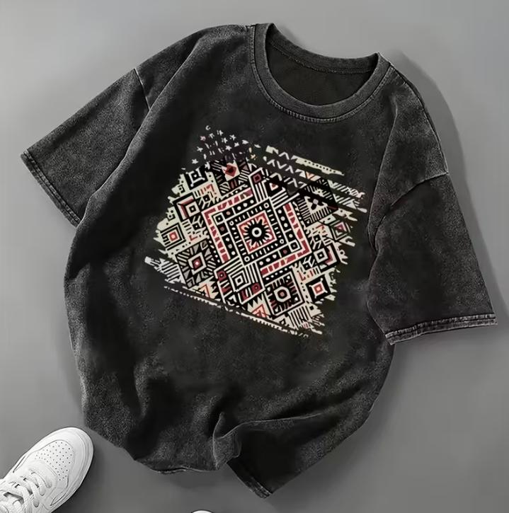 

Drawing Theme Printed Tshirt Loose Round Neck Fashionable Womens Clothing Washable Short Sleeves Tshirts S