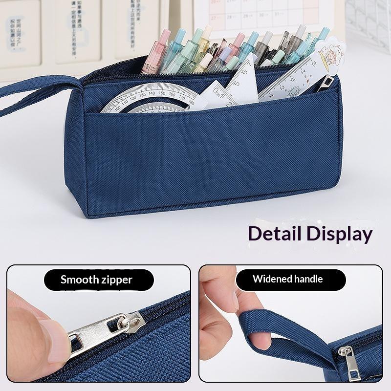 Durable Canvas Pencil Case With Large Storage Pocket Smooth Metal Zipper For School Student Stationery Storage