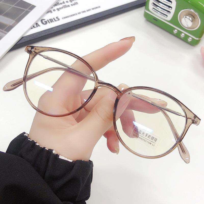 Anti-Blue Flat Glasses Retro Cold Brown Color-Changing Glasses Plain Artifact Wind Finished Myopia Glasses